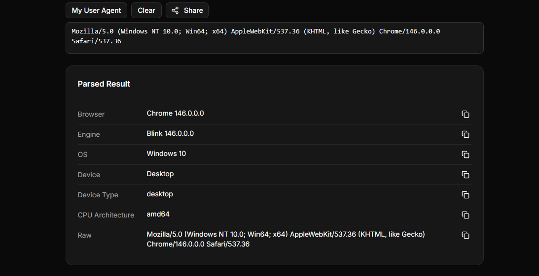 User Agent Parser Result Example