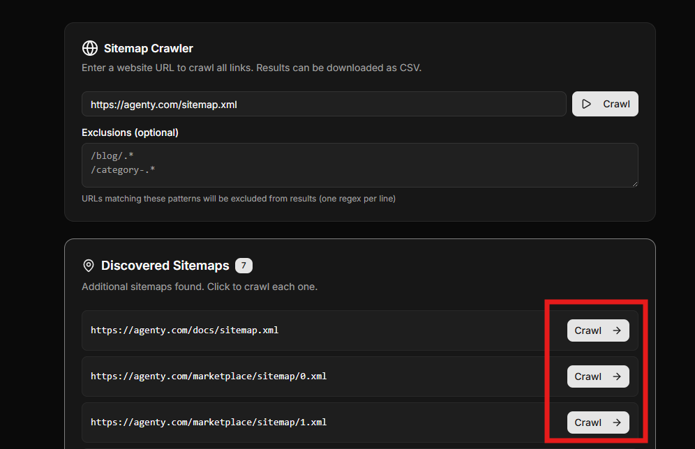 Recursive sitemap crawler tool